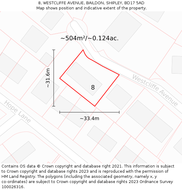 8, WESTCLIFFE AVENUE, BAILDON, SHIPLEY, BD17 5AD: Plot and title map