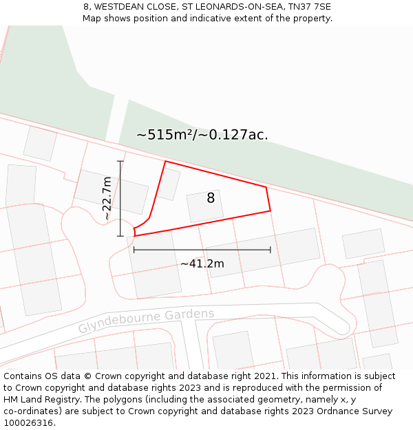 8, WESTDEAN CLOSE, ST LEONARDS-ON-SEA, TN37 7SE: Plot and title map