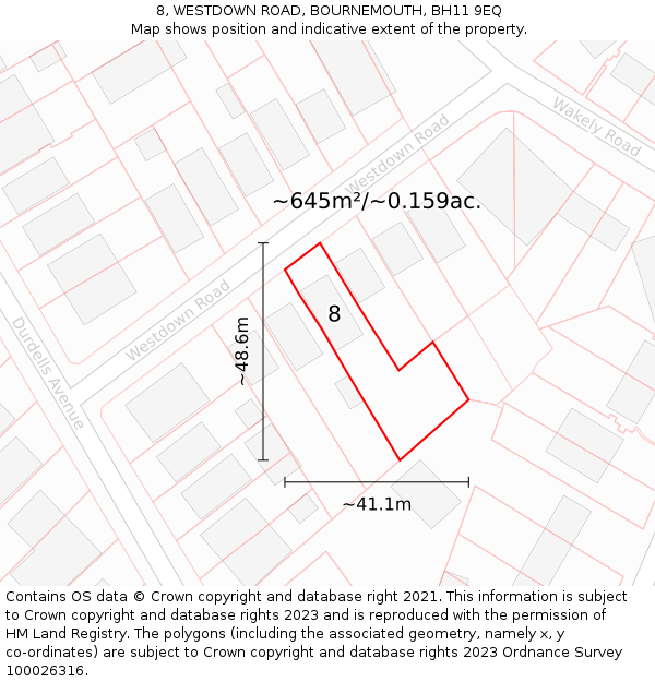 8, WESTDOWN ROAD, BOURNEMOUTH, BH11 9EQ: Plot and title map