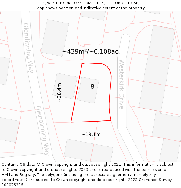 8, WESTERKIRK DRIVE, MADELEY, TELFORD, TF7 5RJ: Plot and title map