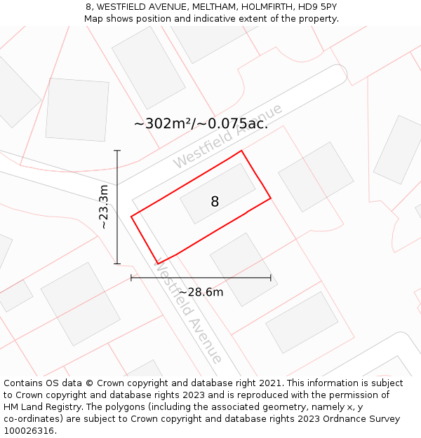 8, WESTFIELD AVENUE, MELTHAM, HOLMFIRTH, HD9 5PY: Plot and title map