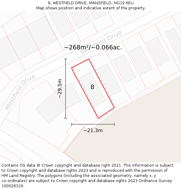 8, WESTFIELD DRIVE, MANSFIELD, NG19 6EU: Plot and title map