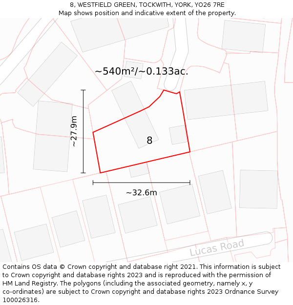 8, WESTFIELD GREEN, TOCKWITH, YORK, YO26 7RE: Plot and title map