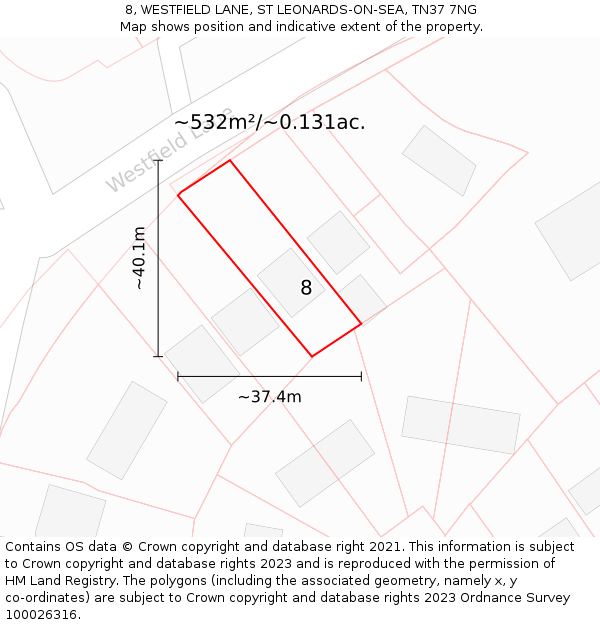 8, WESTFIELD LANE, ST LEONARDS-ON-SEA, TN37 7NG: Plot and title map