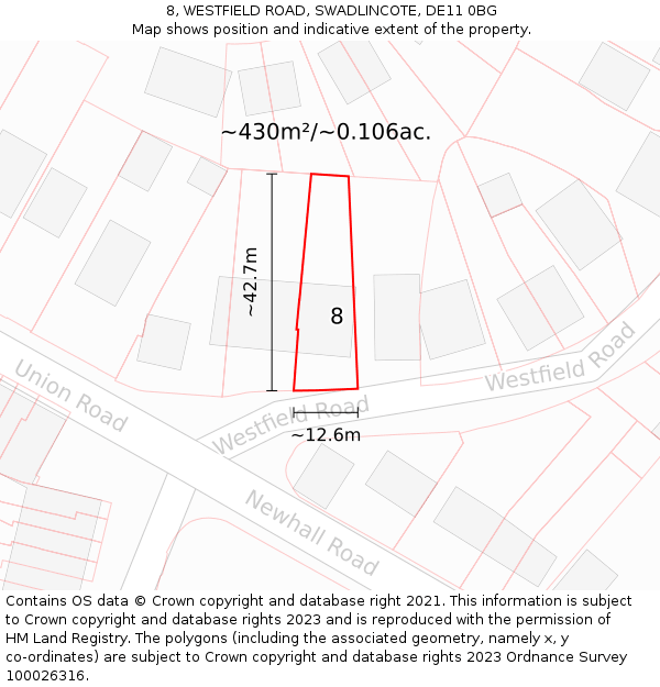 8, WESTFIELD ROAD, SWADLINCOTE, DE11 0BG: Plot and title map