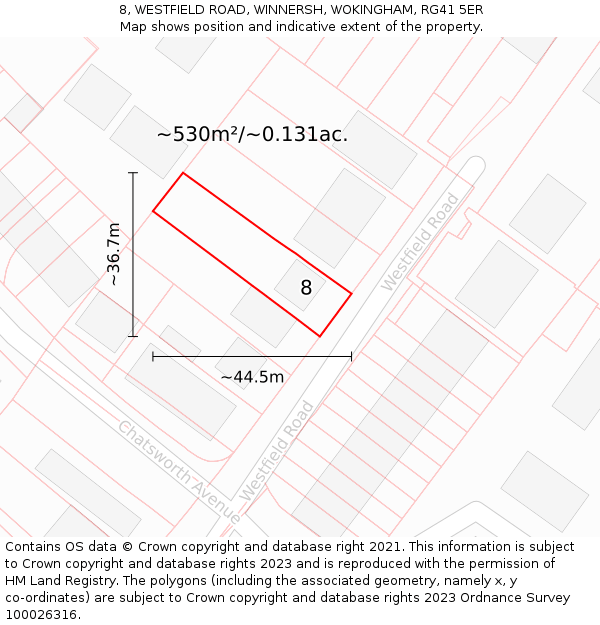 8, WESTFIELD ROAD, WINNERSH, WOKINGHAM, RG41 5ER: Plot and title map