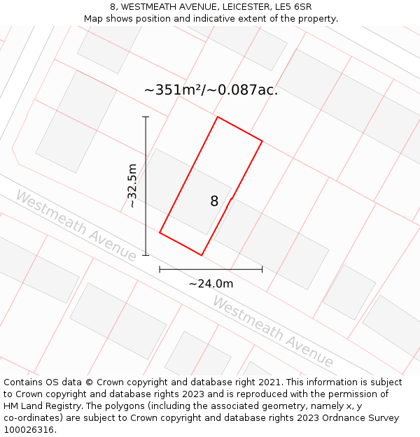 8, WESTMEATH AVENUE, LEICESTER, LE5 6SR: Plot and title map