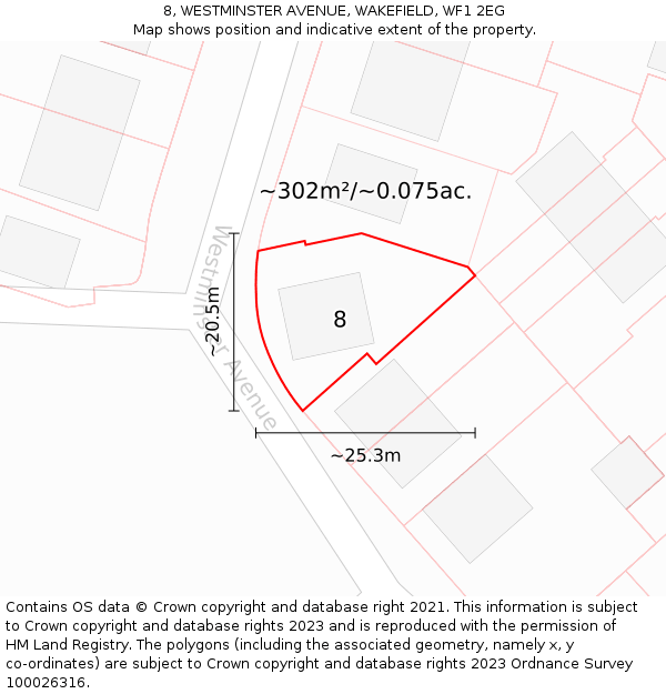 8, WESTMINSTER AVENUE, WAKEFIELD, WF1 2EG: Plot and title map