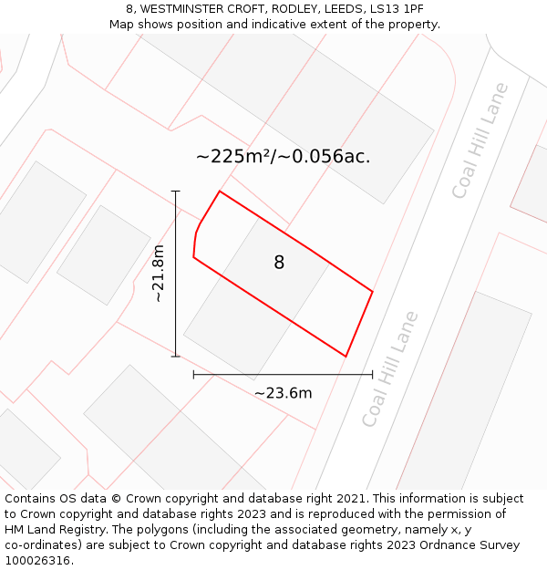 8, WESTMINSTER CROFT, RODLEY, LEEDS, LS13 1PF: Plot and title map