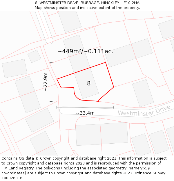 8, WESTMINSTER DRIVE, BURBAGE, HINCKLEY, LE10 2HA: Plot and title map