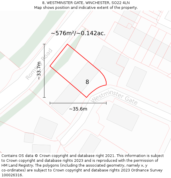 8, WESTMINSTER GATE, WINCHESTER, SO22 4LN: Plot and title map