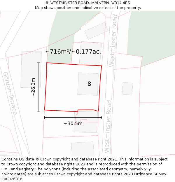 8, WESTMINSTER ROAD, MALVERN, WR14 4ES: Plot and title map