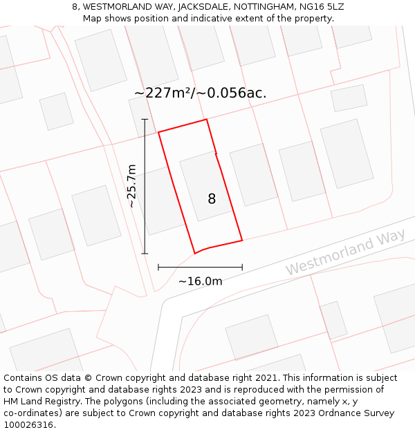 8, WESTMORLAND WAY, JACKSDALE, NOTTINGHAM, NG16 5LZ: Plot and title map