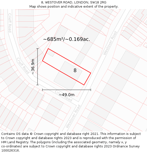 8, WESTOVER ROAD, LONDON, SW18 2RG: Plot and title map