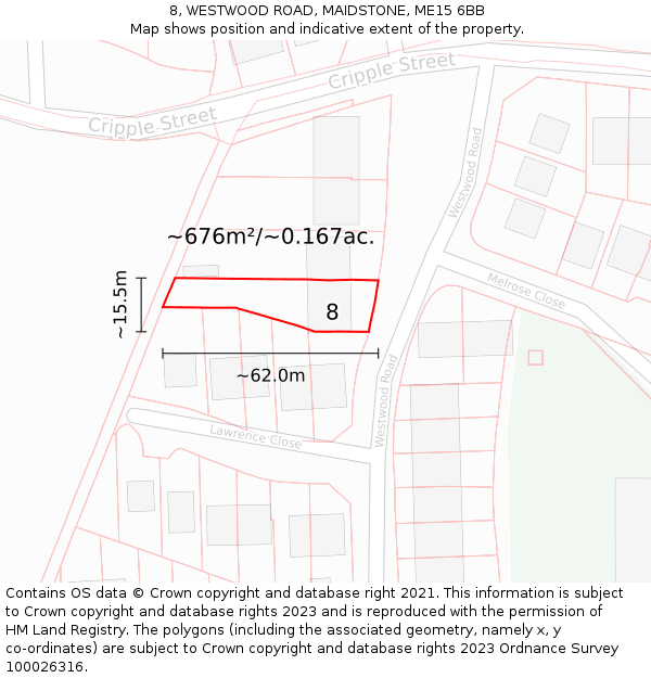 8, WESTWOOD ROAD, MAIDSTONE, ME15 6BB: Plot and title map