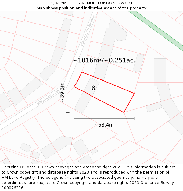 8, WEYMOUTH AVENUE, LONDON, NW7 3JE: Plot and title map