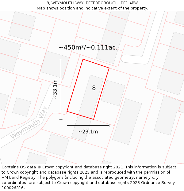8, WEYMOUTH WAY, PETERBOROUGH, PE1 4RW: Plot and title map