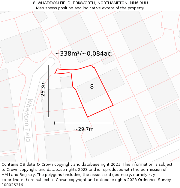 8, WHADDON FIELD, BRIXWORTH, NORTHAMPTON, NN6 9UU: Plot and title map