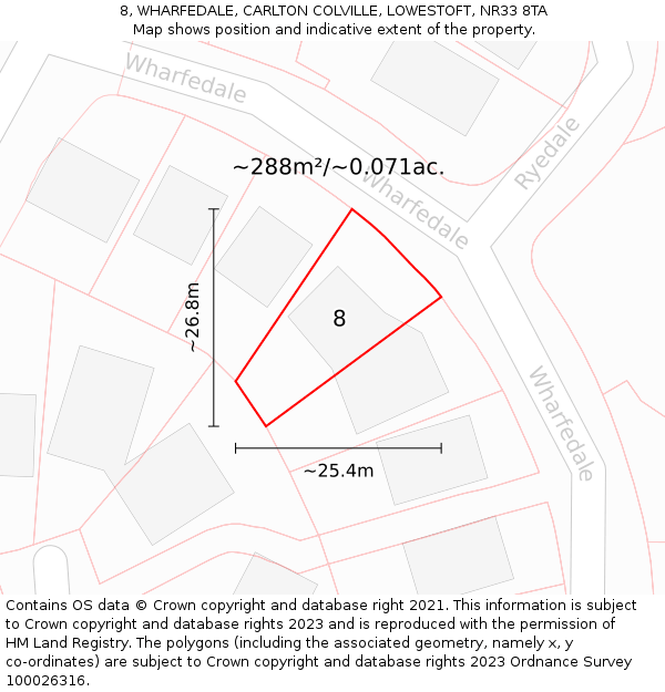 8, WHARFEDALE, CARLTON COLVILLE, LOWESTOFT, NR33 8TA: Plot and title map