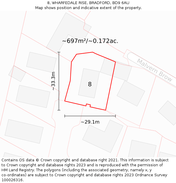 8, WHARFEDALE RISE, BRADFORD, BD9 6AU: Plot and title map