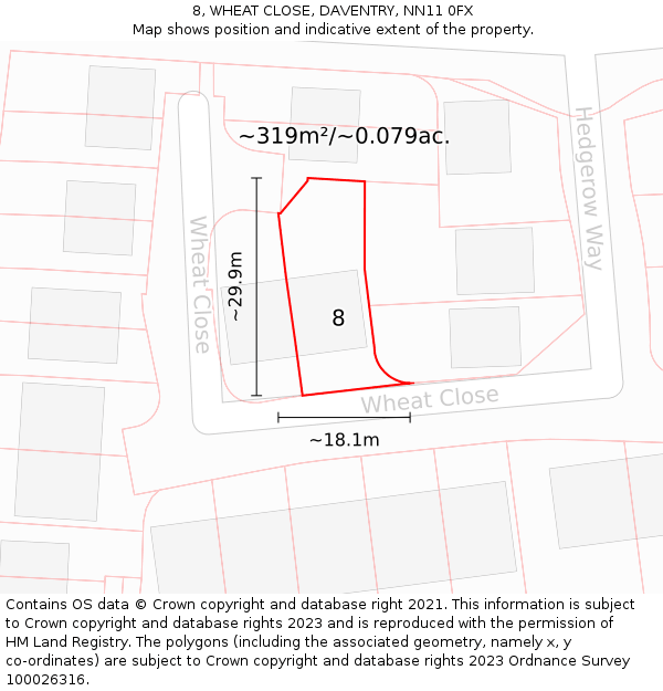 8, WHEAT CLOSE, DAVENTRY, NN11 0FX: Plot and title map