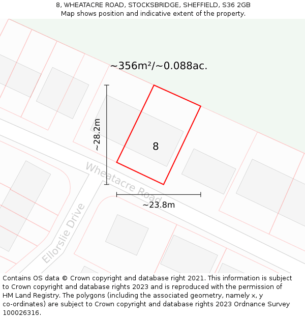 8, WHEATACRE ROAD, STOCKSBRIDGE, SHEFFIELD, S36 2GB: Plot and title map