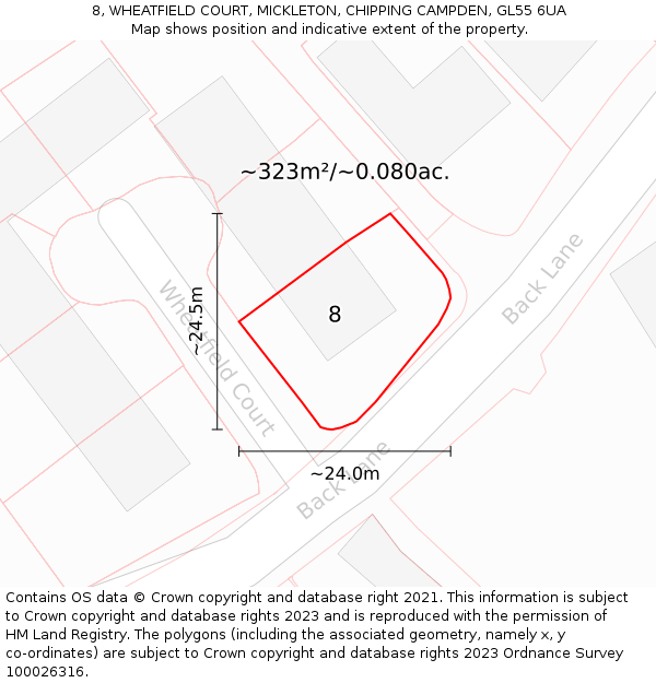 8, WHEATFIELD COURT, MICKLETON, CHIPPING CAMPDEN, GL55 6UA: Plot and title map