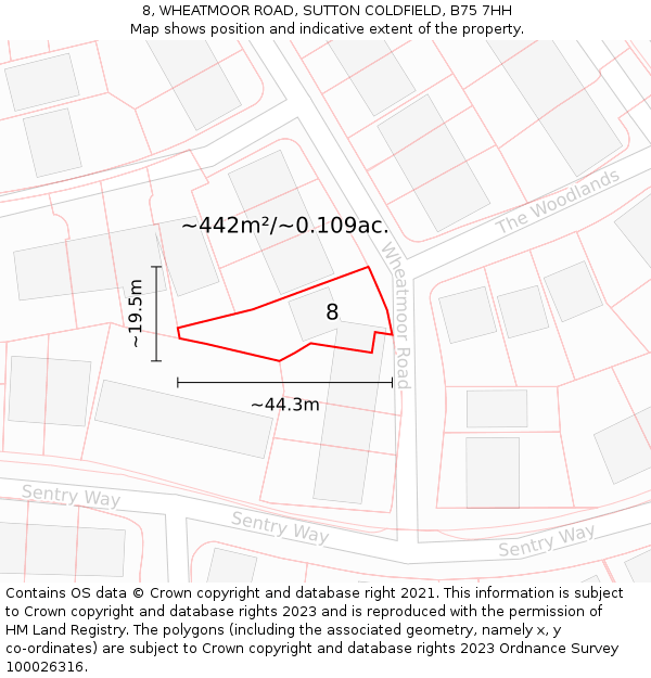 8, WHEATMOOR ROAD, SUTTON COLDFIELD, B75 7HH: Plot and title map