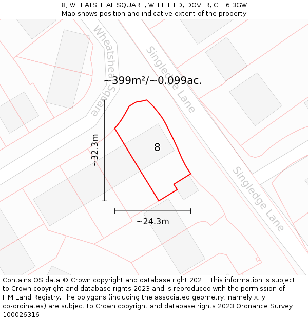 8, WHEATSHEAF SQUARE, WHITFIELD, DOVER, CT16 3GW: Plot and title map