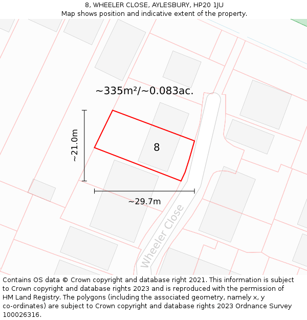 8, WHEELER CLOSE, AYLESBURY, HP20 1JU: Plot and title map