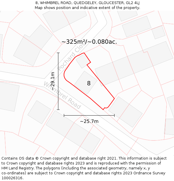 8, WHIMBREL ROAD, QUEDGELEY, GLOUCESTER, GL2 4LJ: Plot and title map
