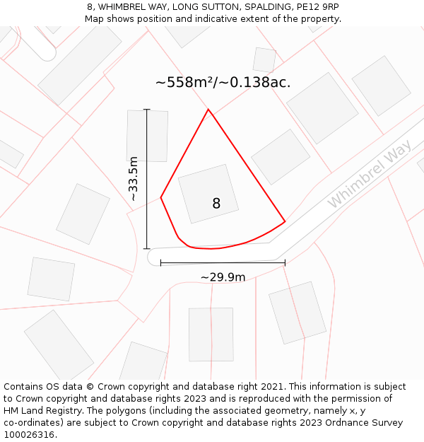 8, WHIMBREL WAY, LONG SUTTON, SPALDING, PE12 9RP: Plot and title map