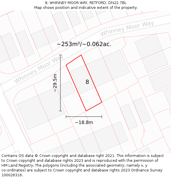 8, WHINNEY MOOR WAY, RETFORD, DN22 7BL: Plot and title map
