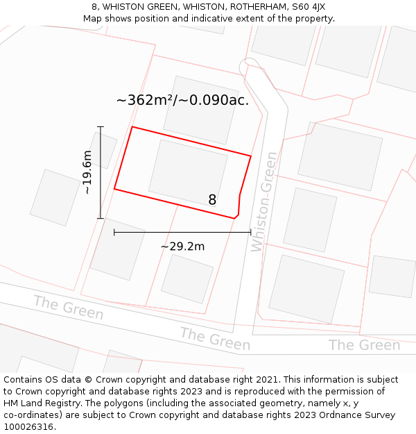 8, WHISTON GREEN, WHISTON, ROTHERHAM, S60 4JX: Plot and title map
