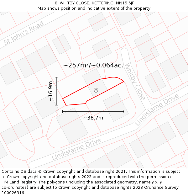 8, WHITBY CLOSE, KETTERING, NN15 5JF: Plot and title map