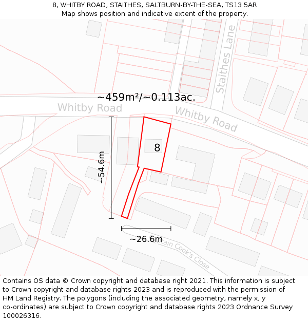 8, WHITBY ROAD, STAITHES, SALTBURN-BY-THE-SEA, TS13 5AR: Plot and title map