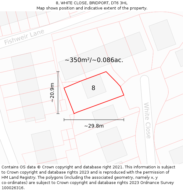 8, WHITE CLOSE, BRIDPORT, DT6 3HL: Plot and title map