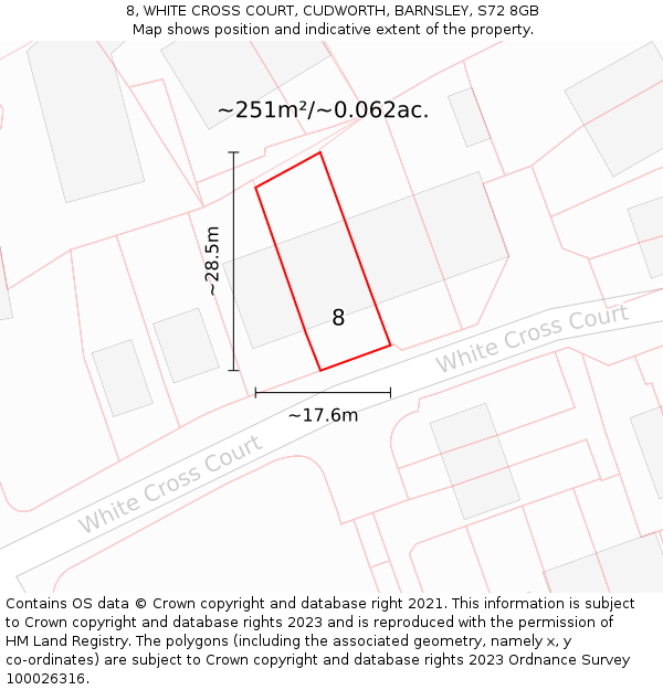 8, WHITE CROSS COURT, CUDWORTH, BARNSLEY, S72 8GB: Plot and title map
