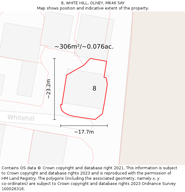 8, WHITE HILL, OLNEY, MK46 5AY: Plot and title map