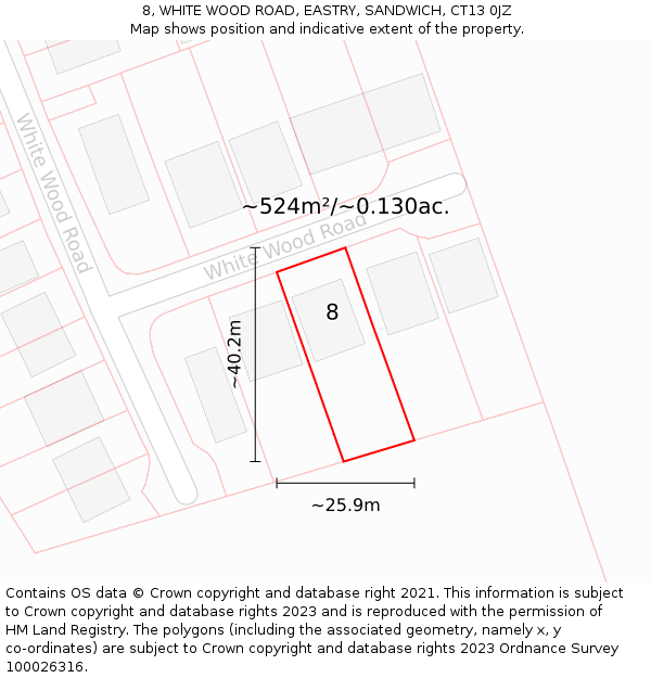 8, WHITE WOOD ROAD, EASTRY, SANDWICH, CT13 0JZ: Plot and title map