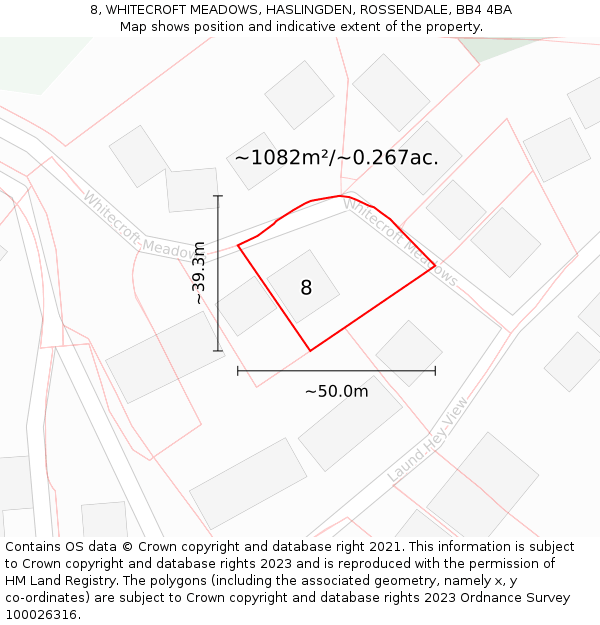 8, WHITECROFT MEADOWS, HASLINGDEN, ROSSENDALE, BB4 4BA: Plot and title map