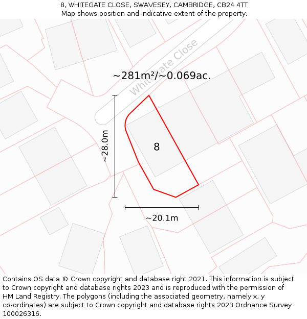 8, WHITEGATE CLOSE, SWAVESEY, CAMBRIDGE, CB24 4TT: Plot and title map