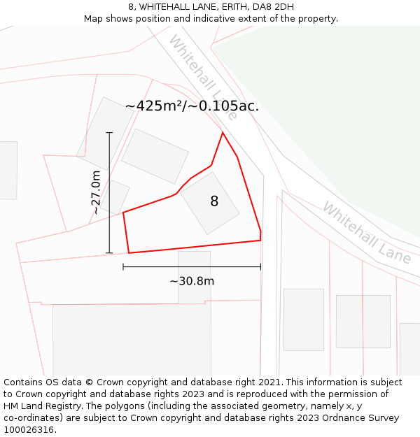 8, WHITEHALL LANE, ERITH, DA8 2DH: Plot and title map