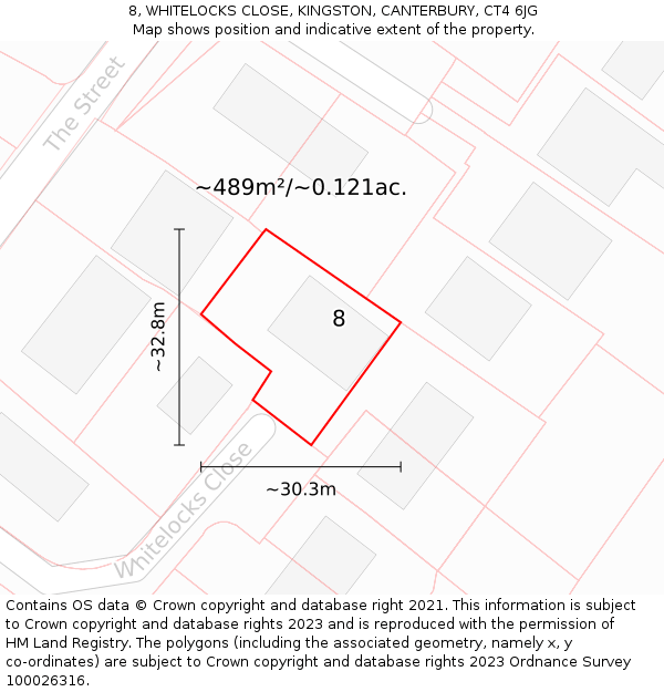 8, WHITELOCKS CLOSE, KINGSTON, CANTERBURY, CT4 6JG: Plot and title map