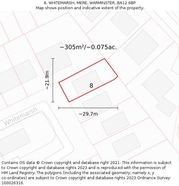 8, WHITEMARSH, MERE, WARMINSTER, BA12 6BP: Plot and title map