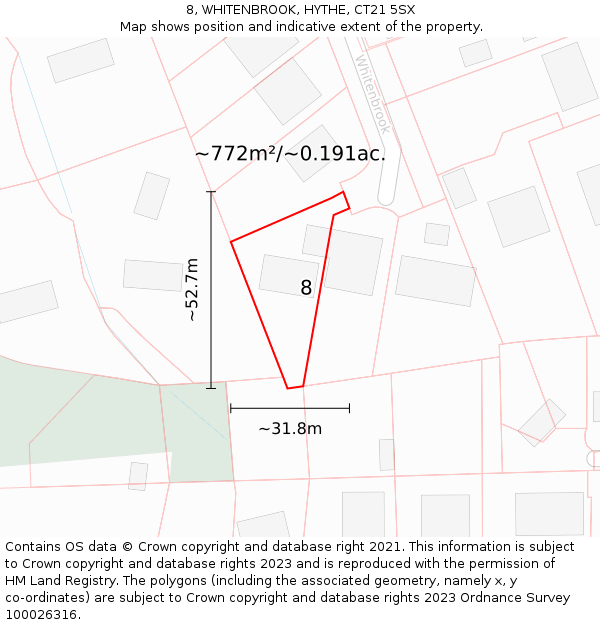 8, WHITENBROOK, HYTHE, CT21 5SX: Plot and title map