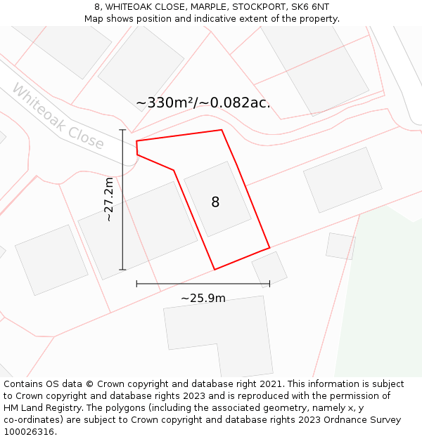 8, WHITEOAK CLOSE, MARPLE, STOCKPORT, SK6 6NT: Plot and title map