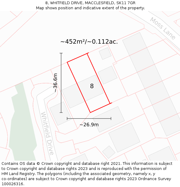 8, WHITFIELD DRIVE, MACCLESFIELD, SK11 7GR: Plot and title map