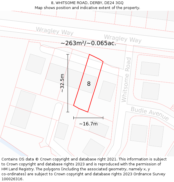 8, WHITSOME ROAD, DERBY, DE24 3GQ: Plot and title map