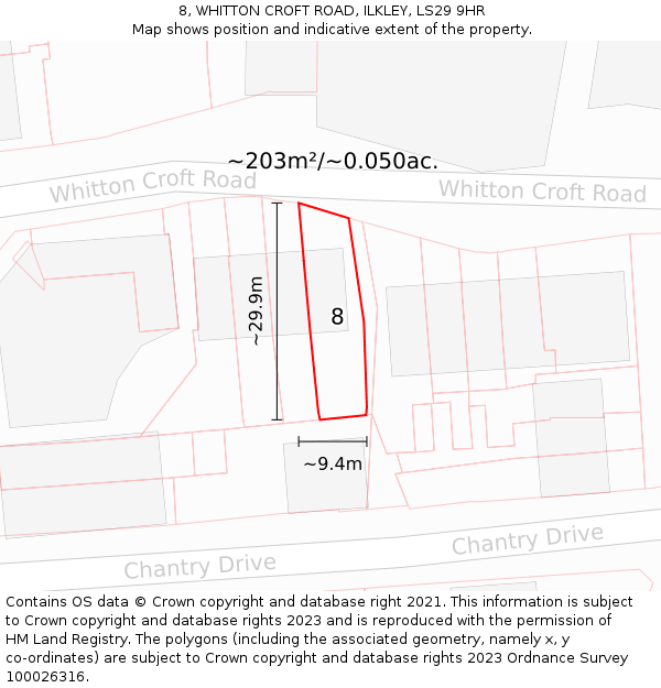 8, WHITTON CROFT ROAD, ILKLEY, LS29 9HR: Plot and title map